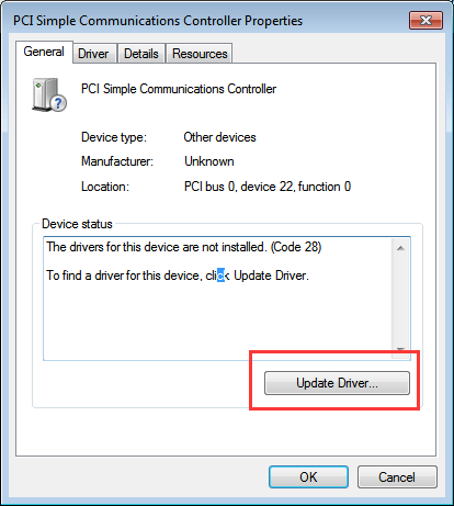 pci communication controller driver for windows 7